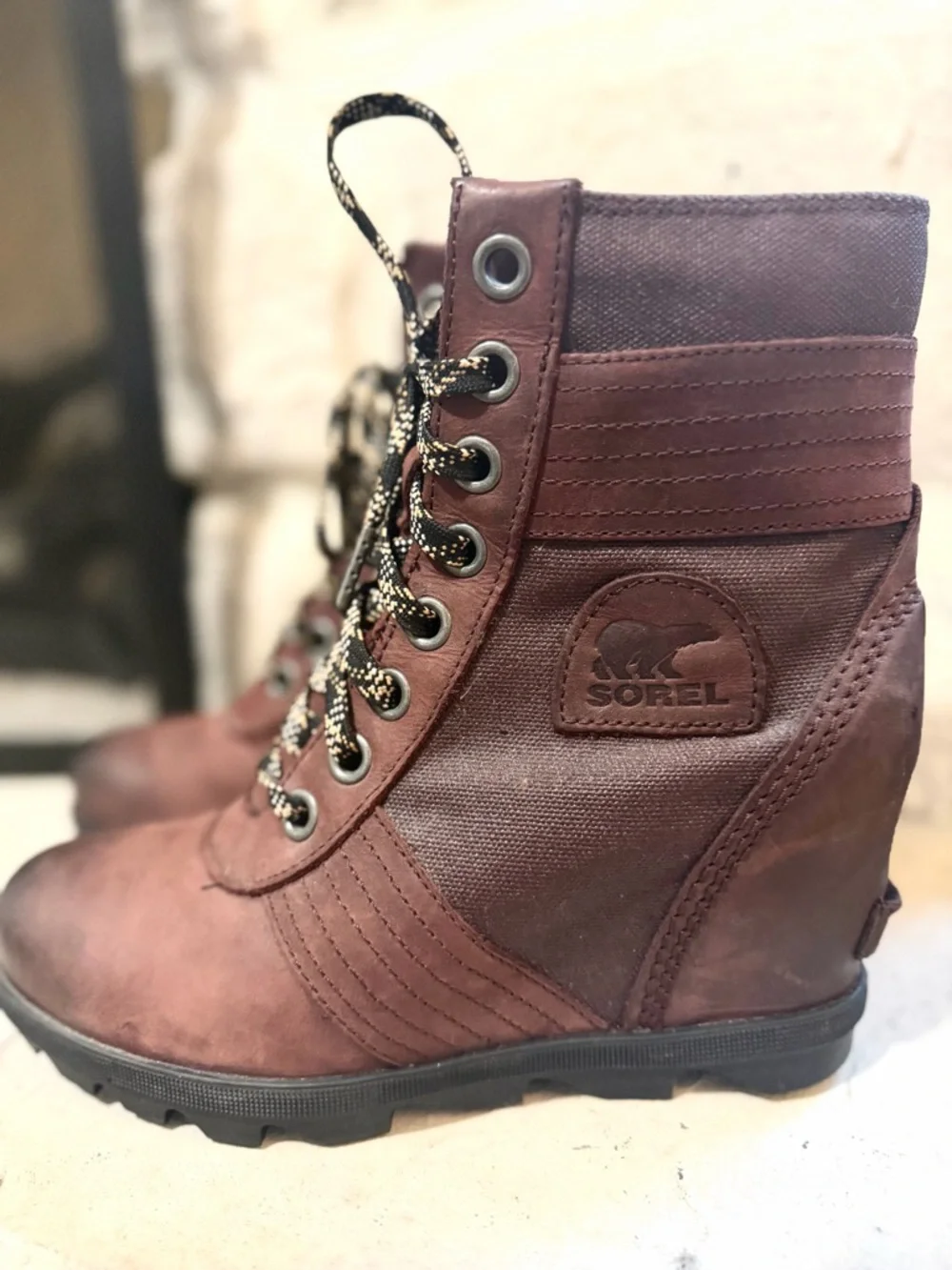 Sorel Women's Two-Tone Lace-Up Winter Boots in Chestnut and Dark Brown